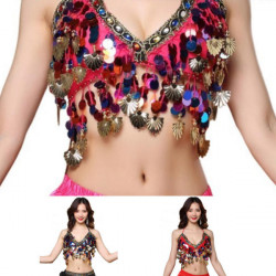 Top de danse orientale multicolore à pastilles et strass