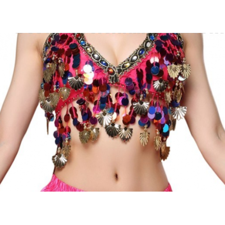 Top de danse orientale multicolore à pastilles et strass