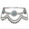 Ceinture métallique de danse orientale argent et turquoise