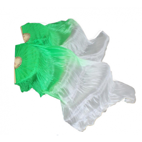 Paire d'éventails ourlés de danse orientale vert et blanc