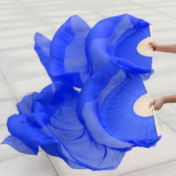 Eventail de soie danse orientale bleu intense