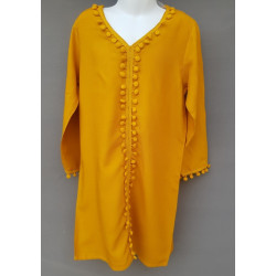Djellaba orientale fille coton et pompons moutarde