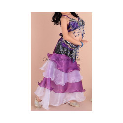 Costume de danse orientale fillette froufrou blanc et violet