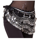 Ceinture de danse orientale en velours à sequins argentés noir et liseret