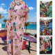 Robe longue orientale fleurs et pompons fluos