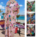 Robe longue orientale fleurs et pompons fluos