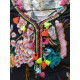 Robe longue orientale fleurs et pompons fluos
