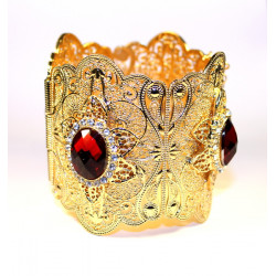 Bracelet oriental manchette plaqué or rouge