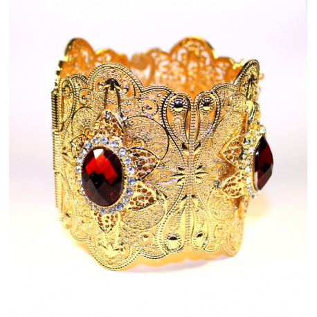 Bracelet oriental manchette plaqué or rouge