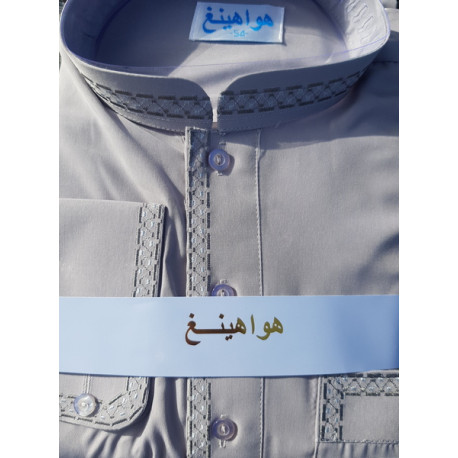 Long qamis homme col droit brodé