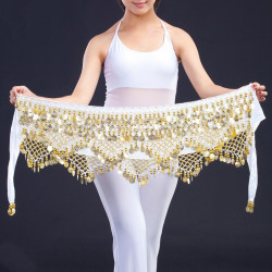Ceinture de danse orientale velours blanc 245 sequins dorés