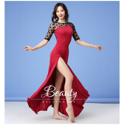 Robe de danse orientale fusion rouge et noir à pois