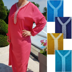 Robe de maison lègère manches longues pompons