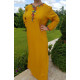 Djellaba femme unie décor pompons colorés 
