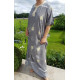 Djellaba femme imprimé printanier boutons nacrés