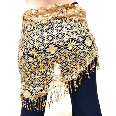 Ceinture Danse Orientale Femme - Châle Rectangle Pailleté Avec Pièces Cliquetantes - Taille S (140 Cm) Ou M (160 Cm) - Pour Spectacle, Fête, Déguisement - 4