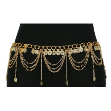 Ceinture de danse orientale métal doré et chaînettes
