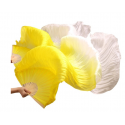 Paire d'éventails ourlés de danse orientale jaune blanc