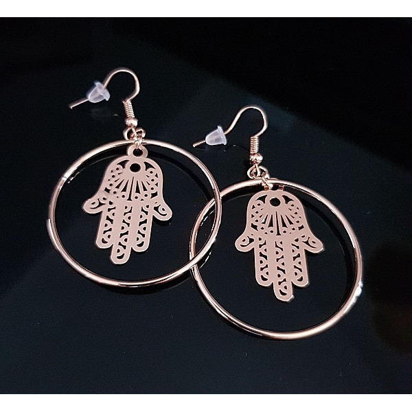 Boucles d'oreilles fantaisie Main de fatma arabesque or