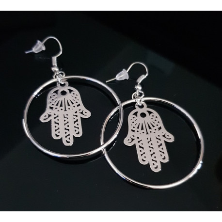 Boucles d'oreilles Main de Fatma couleur argent