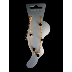 Chaîne de cheville dorée perles noires