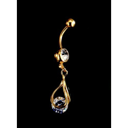 Piercing de nombril fantaisie strass doré 