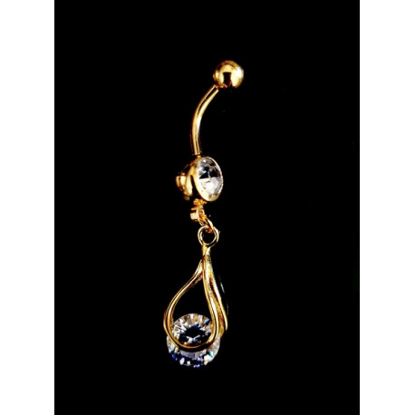 Piercing de nombril fantaisie strass doré 