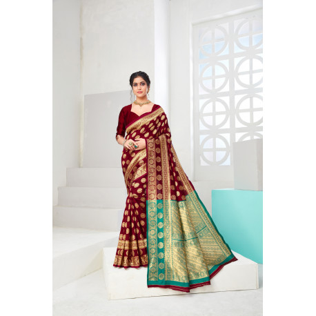 Sari femme indienne bordeau et vert d'eau
