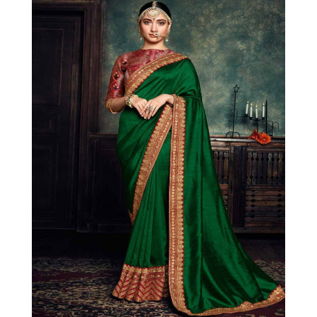 Sari indien vert et bordeau
