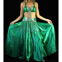Tenue satin de danse orientale vert