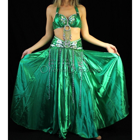 Tenue satin de danse orientale vert