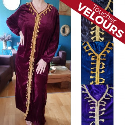 Djellaba femme chaude toucher velours pompons