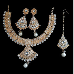 Parure strass ras du cou rigide strass doré
