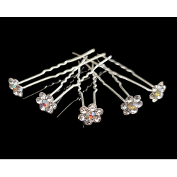 Lot de 5 pics à cheveux marguerite strass argenté