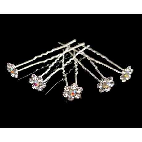 Lot de 5 pics à cheveux marguerite strass argenté