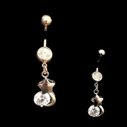 Piercing nombril double coeur strass argenté