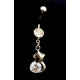 Piercing nombril double coeur strass argenté