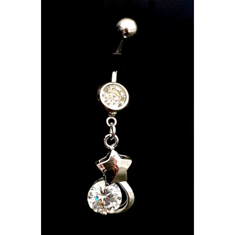 Piercing nombril double coeur strass argenté
