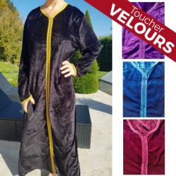 Djellaba femme en velours et liseret assorti