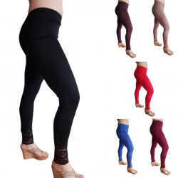 Legging long femme dentelle et strass anthracite