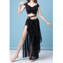 Costume de danse orientale 2 pièces noir jupe voilée scintillante