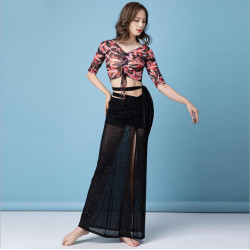 Tenue de danse orientale noir paillettes haut fleuri