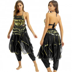 Costume de danse orientale top sarouel noir