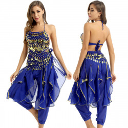 Costume de danse orientale top sarouel bleu roy