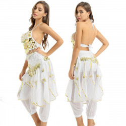 Costume oriental top et sarouel blanc et or