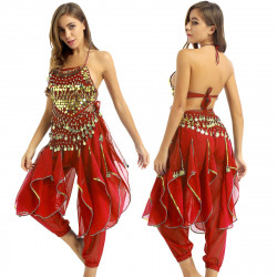 Costume de danse orientale top sarouel rouge