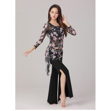 Ensemble pour cours de danse orientale 2 pièces noir et rose