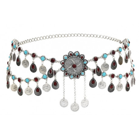 Ceinture de danse orientale métal argenté ethnique