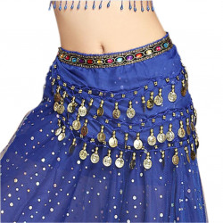 Ceinture de danse orientale enfant mousseline et pierres bleu roi