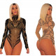 Body de danse transparent noir et strass or
